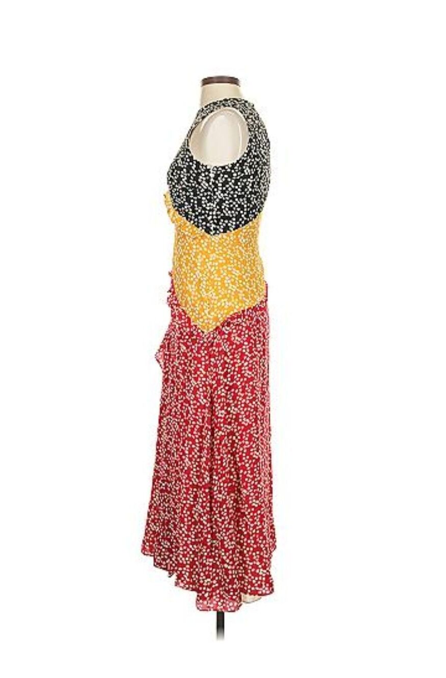 Saloni Agnes Knot Print Silk Midi Dress 2 Multicolor Floral Ruffle Wedding Guest - Picture 8 of 8